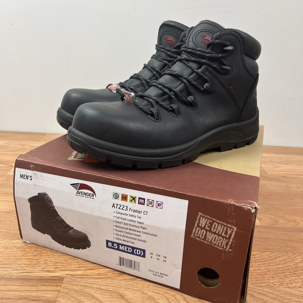 Avenger Framer CT Men's Black Work Boots Size 8.5 Composite Safety Toe NEW A7223